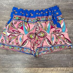 Million Bullpup pink and blue paisley print shorts size small S B169